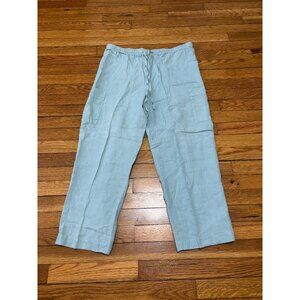 Marc Ware Womens 100% Linen Cropped Pants Sz Medium Turquoise Drawstring Vintage